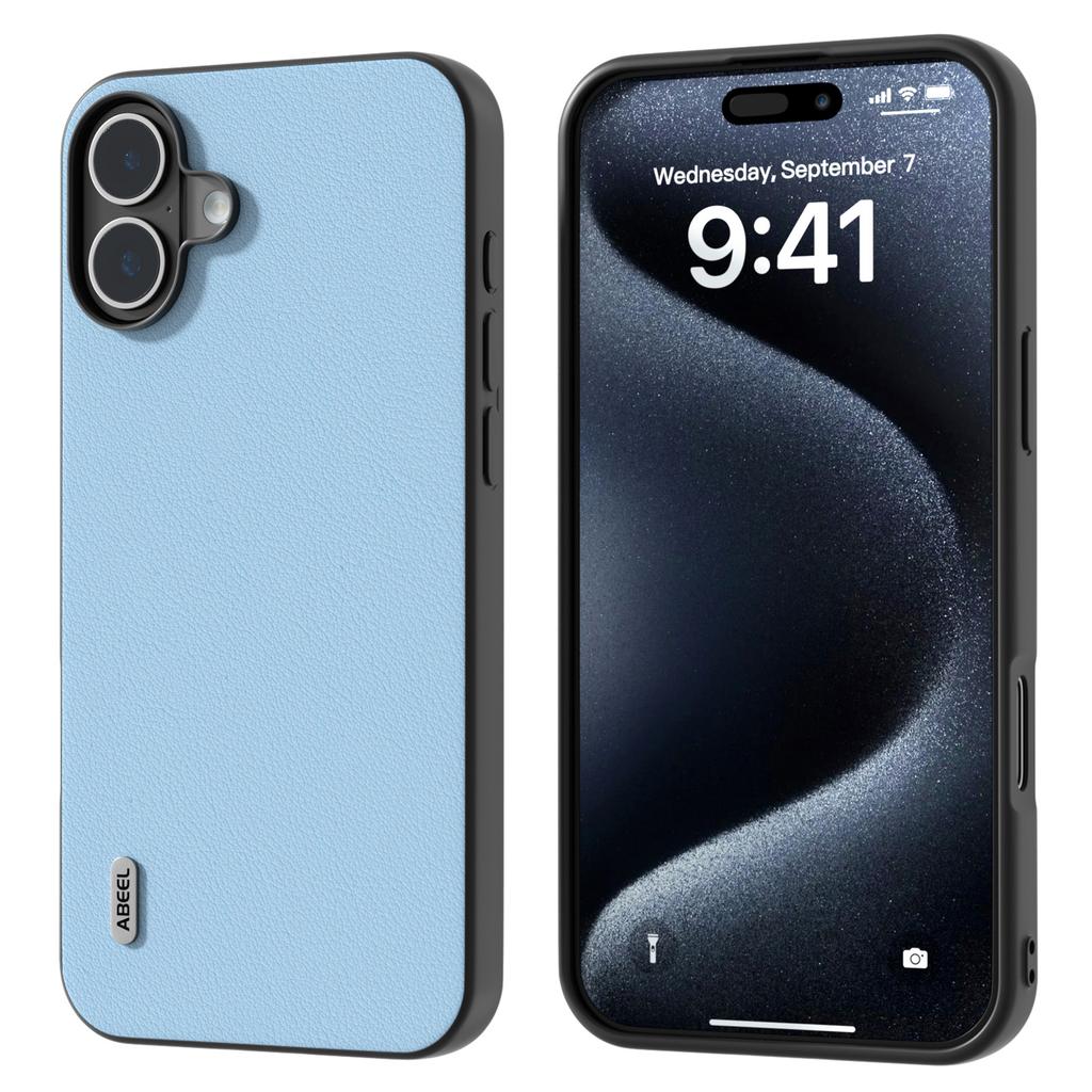 For iPhone 16 Plus Case Anti-Scratch Genuine Cow Leather Back Phone Cover