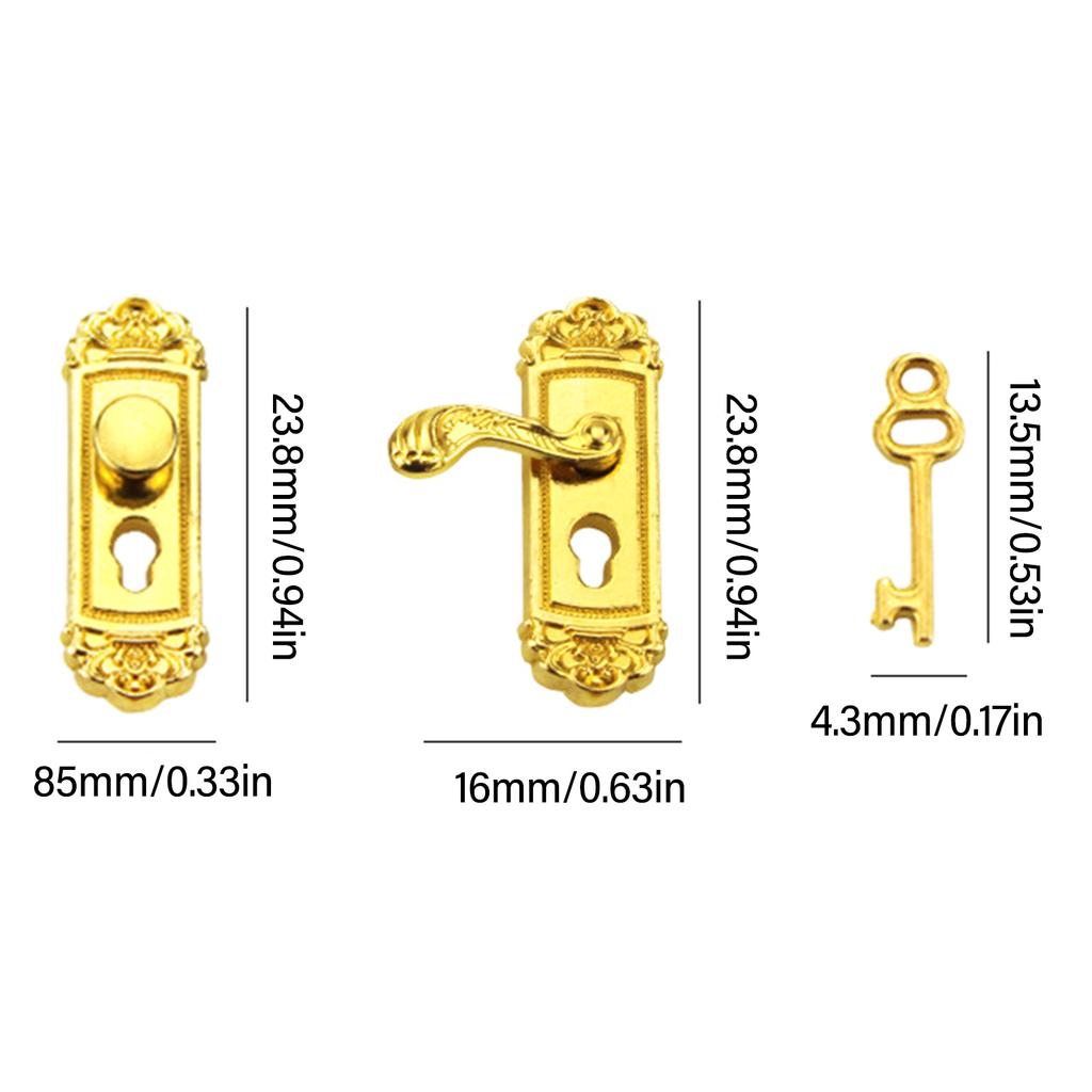 1:12 Scale Miniature Door Lock and Key Set 2 in 1 Pack Door Knocker Lock Set Vintage Dollhouse Decoration Accessories