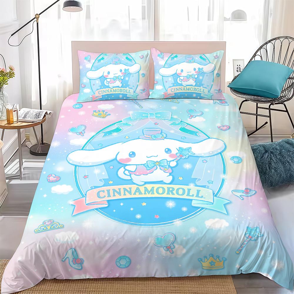 C-Cinnamoroll Süßes Bettbezug-Set Heimstil Bettwäsche Weiche Baumwolle Bett 3-teiliges Set Studentenwohnheim Geschenk