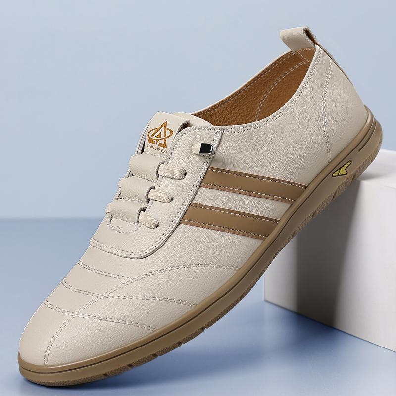 

2025 Spring/Summer Breathable Men s Leather Loafers - Hollow Out, Soft Sole, Lace-up, Casual Fashion Shoes 39 бежевий