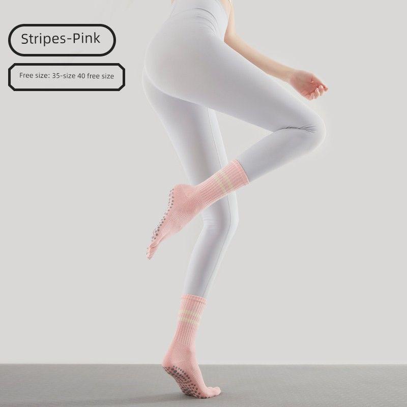 

Yoga Socks Non Slip Professional Female Pilates Five Finger Non-Slip Socks Split Toe Knee Socks 2024 New Arrival Fall and Winter Yoga Socks [1 pair of Non Slip grip] Stripes five finger_pink