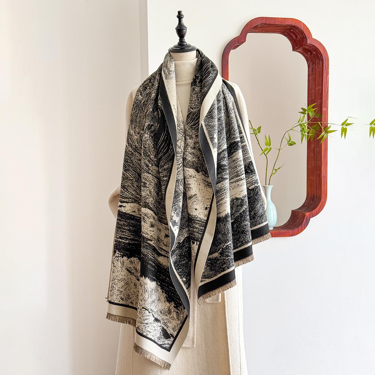 

2025 Luxury Brand Winter Cashmere Scarf for Women - Tasseled Grid Printed Shawl, Warm Pashmina Wrap & Foulard Poncho