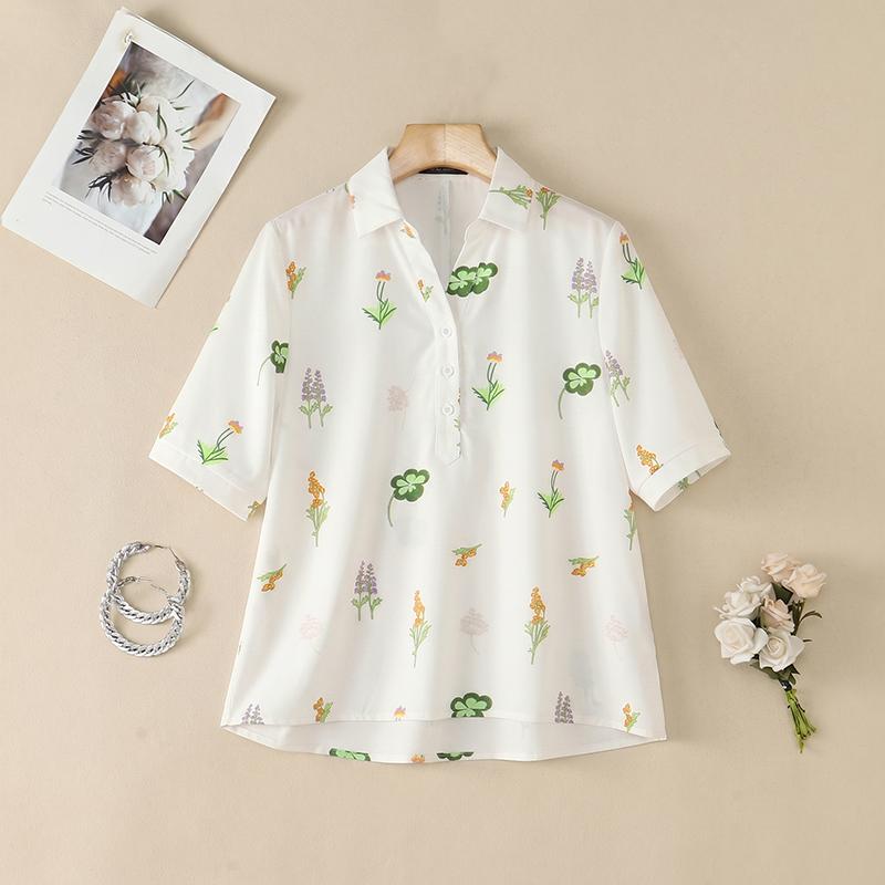 ZANZEA Women Casual Turn Down Collar Loose Half Sleeve Floral Print Blouse M белый