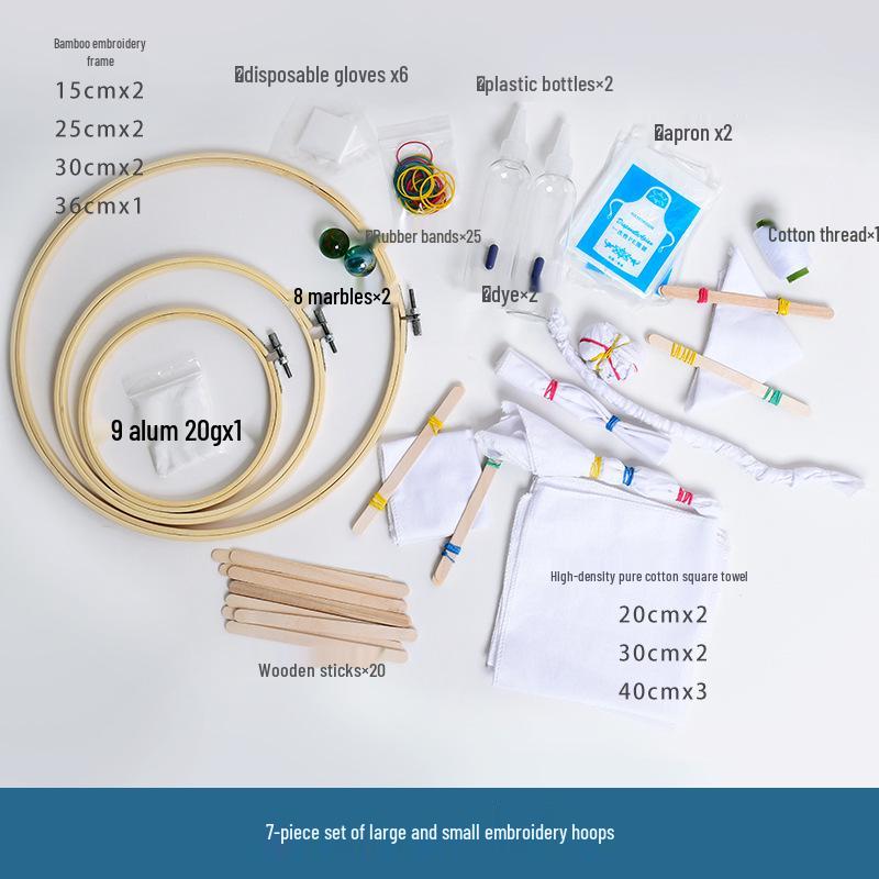 Children's Tie-Dye Embroidery Kit: Bamboo Hoop, Blue Wall Pendant