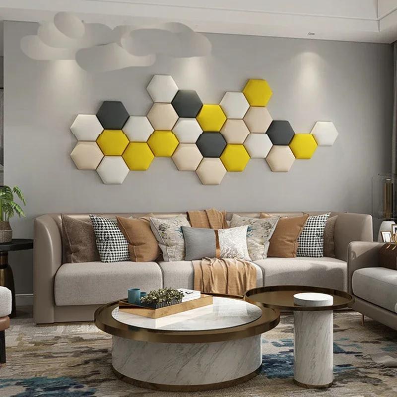 3D Nordic Kids Room Loft Hexagonal Headboard Soft Bag Wall Sticker Tatami Bed Headboard Self-adhesive Wall Background Wall Decal