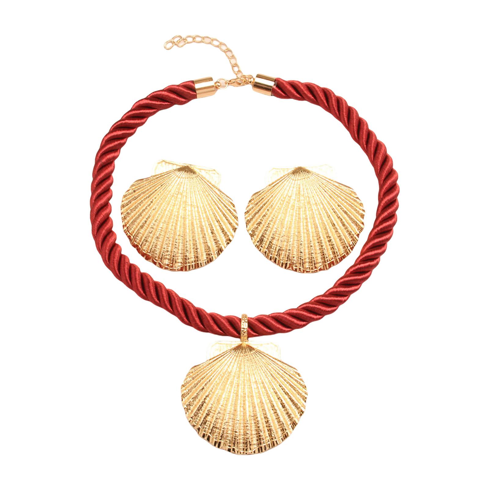 

Elegant Shell Pendant Earrings and Necklace Set Fashionable Accessories Handmade Women Girls Jewelry for Daily Wear красный