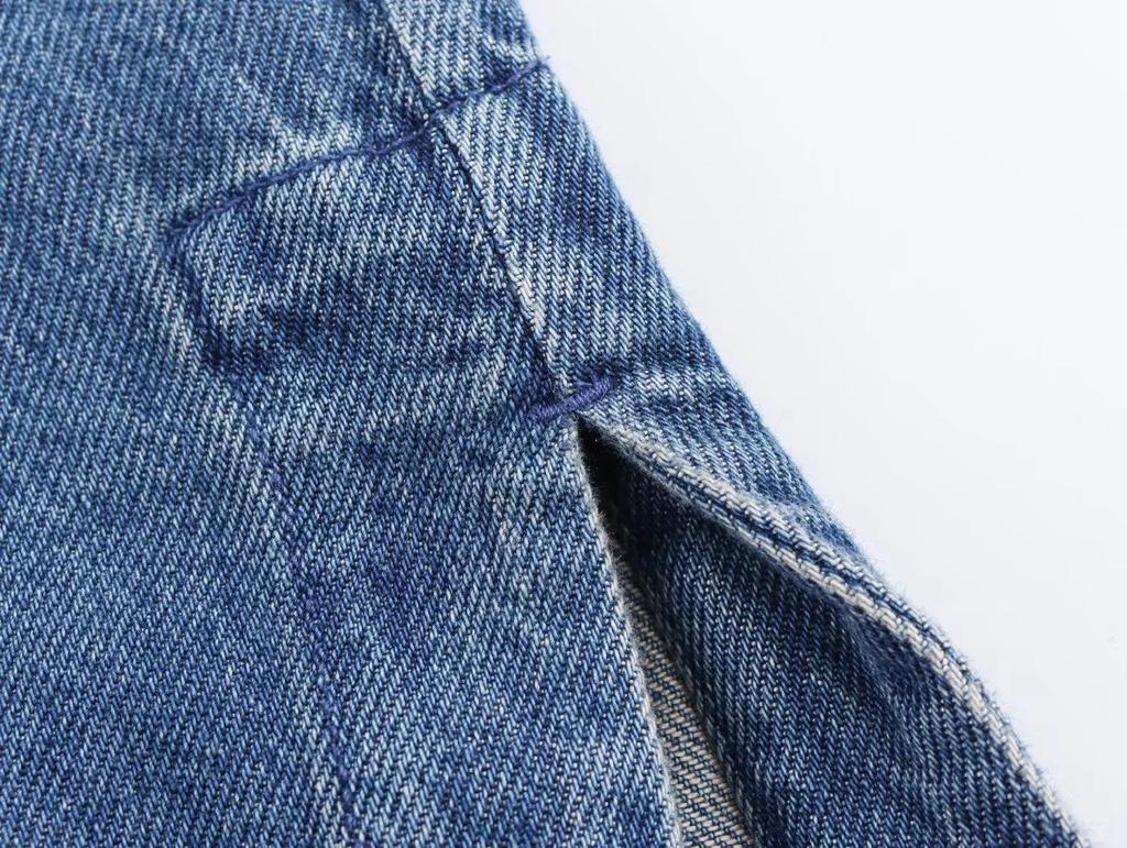 Europejska & Amerykańska Damska Moda Jeansowa Koszula z Obniżonymi Ramionami i Kołnierzem