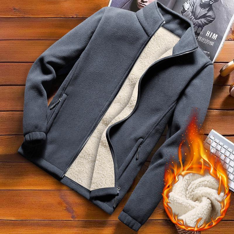 Men's Plus Size Thick Fleece-Lined Lambswool Winter Sweatshirt Jacket