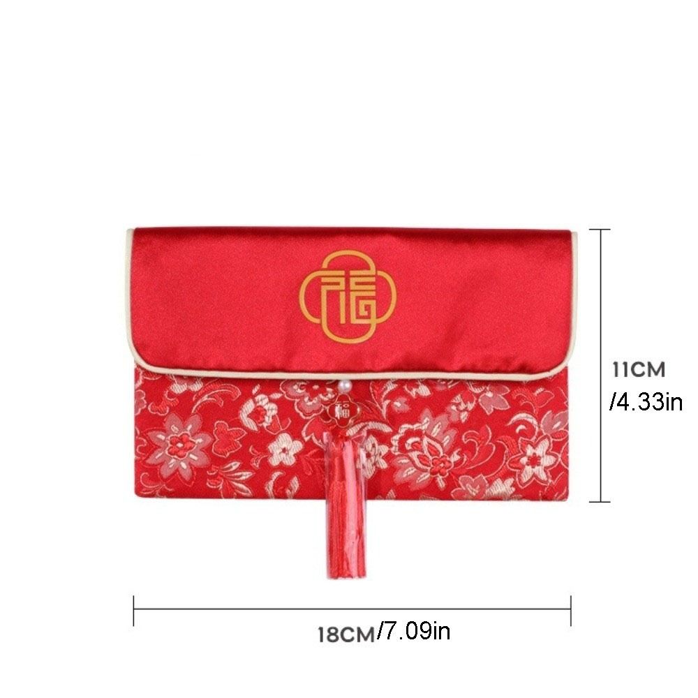 Embroidery Hongbao Blessing Words New Year Red Pockets Large Capacity Brocade Red Envelop  Wedding