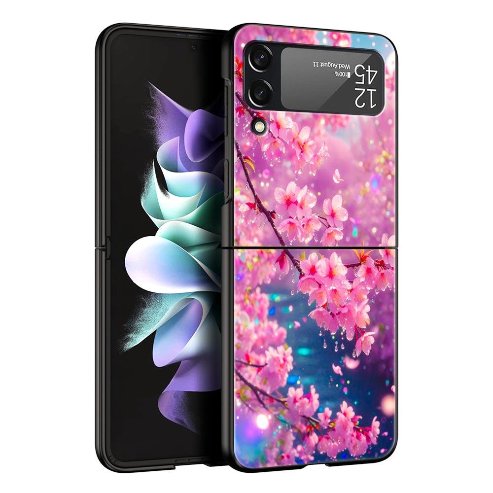 Korean Flower Hard PC Phone Case For Samsung Galaxy Z Flip 7 6 5 4 Black Cover For Galaxy Z Flip 3 Foldable Shell Fundas Capas