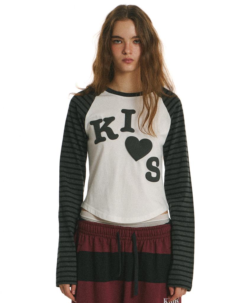 Kimseupeulesikoteunmakes Messi Kiss Raglan Long Sleeve T-Shirt Charcoal (White)