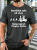 Unisexs Navy Crew Neck Tee Forklift Chase Stick Figure Gerunisex Text Print Loose Summer Street Casual Daily Basic Short Sleeve Top