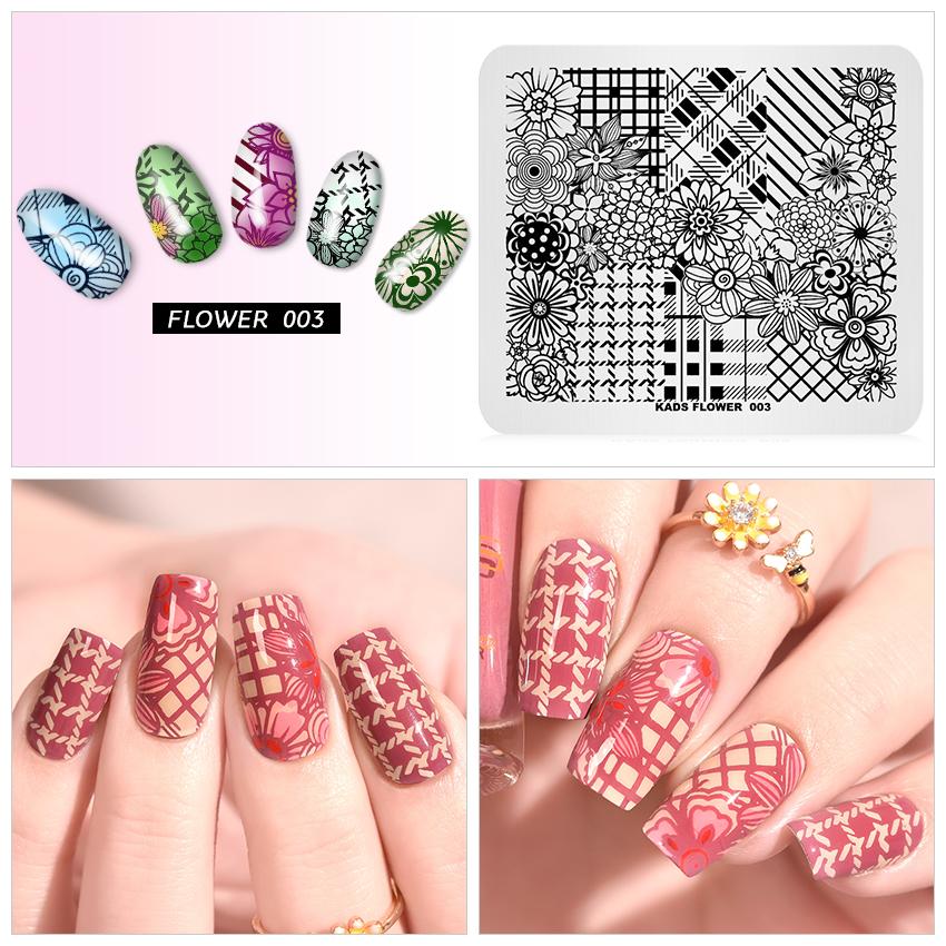kads Flower 003 Various Flowers Stripe Nail Stamp Plate DIY Template Decoration for Nails Accessories Manicure Plates