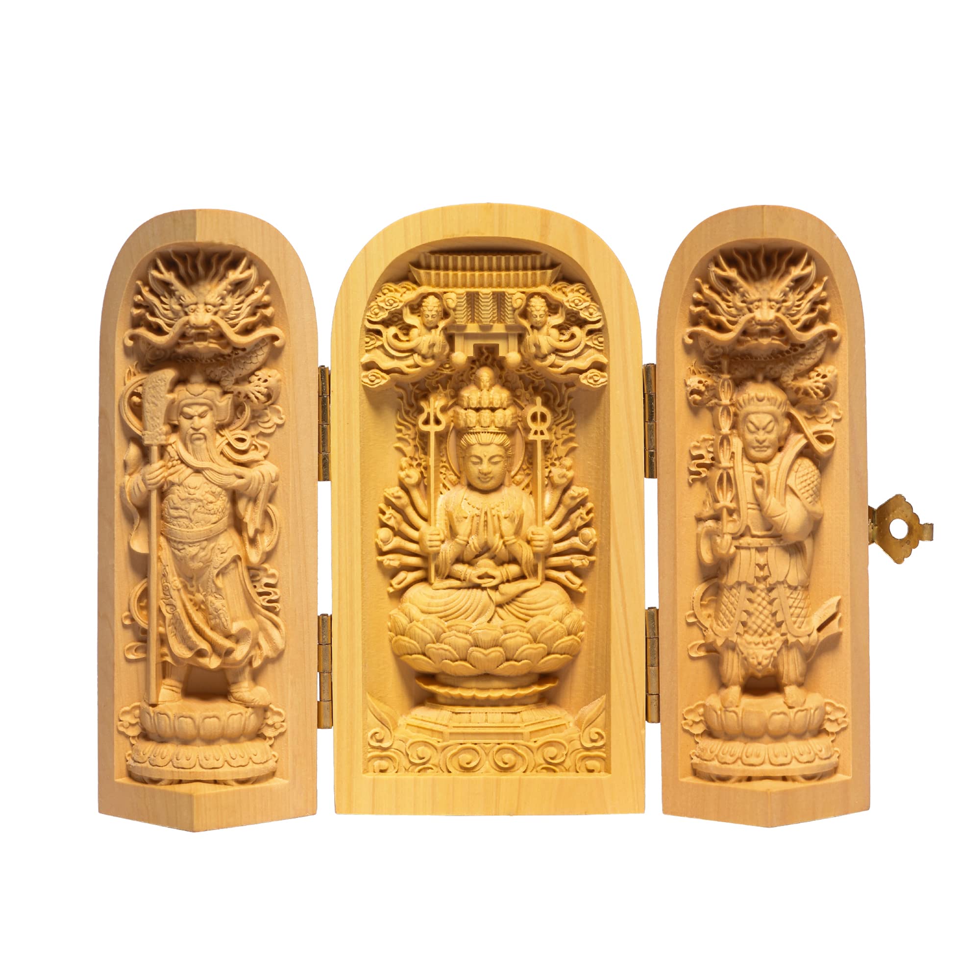 

Hanro Art Carving, Buddhist Statue, Thousand-Armed Kannon Bodhisattva, Three-Open Buddha, Buddhist Altar, Wood Carving, Ornament, Boxwood, Year of