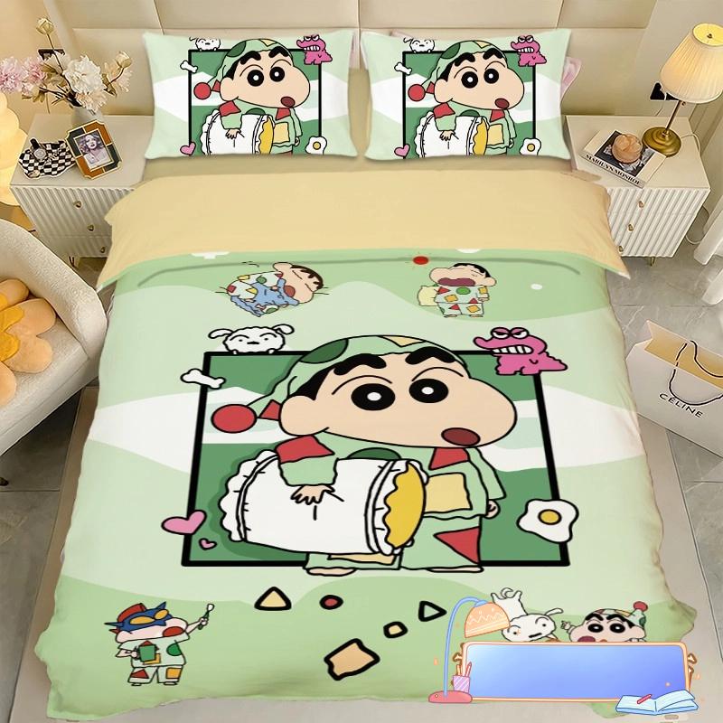Boy Girl Crayon Shin-chan Bedding Set Pillowcase 2/3/pcs Shin-chan Duvet Cover Adult Children Gift Single Double Large Size