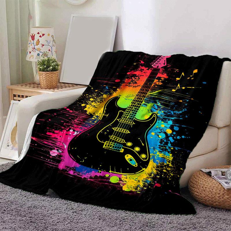 1pc Guitar Printing Lightweight Flannel Blanket, Comfortable and Warm Blanket,  Sofa Bed and Couch Office, Suitable for Gift Blankets