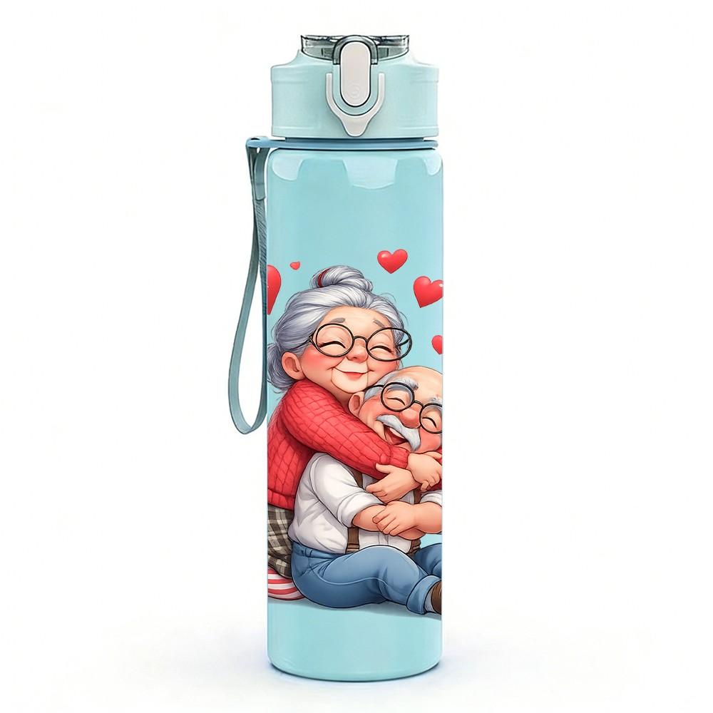 1PC Grandma Kid Warm Hug Art Print 750ml Color Plastic Sports Water Bottle Leakproof Flip Straw Lid Suitable for Sports Office Home Use