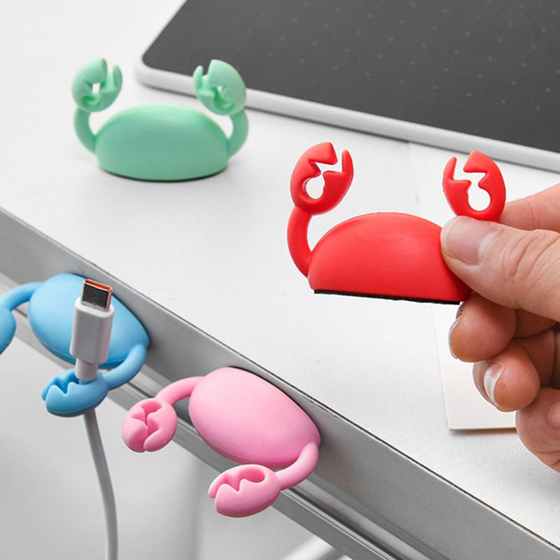 2PCS Cartoon Crab Cable Organizer Desk Self-Adhesive Data Cable Clip Phone Charging Cable Holder Home Office Cable Manager