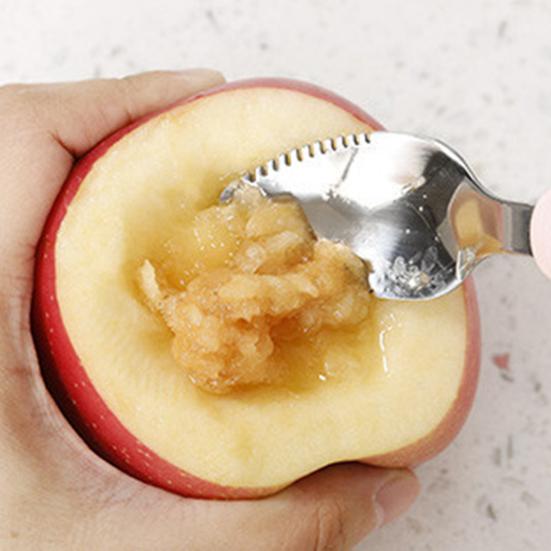 Baby-Obstlöffel, Doppelkopf, leicht zu reinigen, Edelstahl, multifunktionaler Fütterungslöffel für Säuglinge