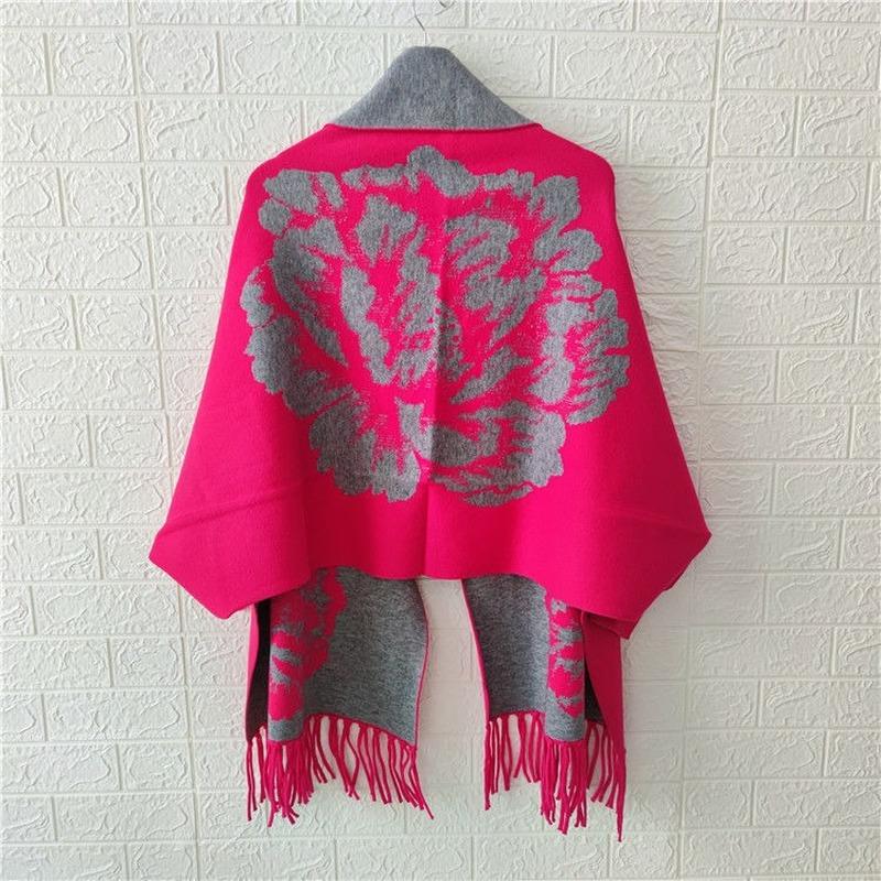 Poncho femeie 2022 toamnă și iarnă imitație de cașmir bujor eșarfă cu franjuri pe două fețe calde mâneci lungi șal pelerina top feminin