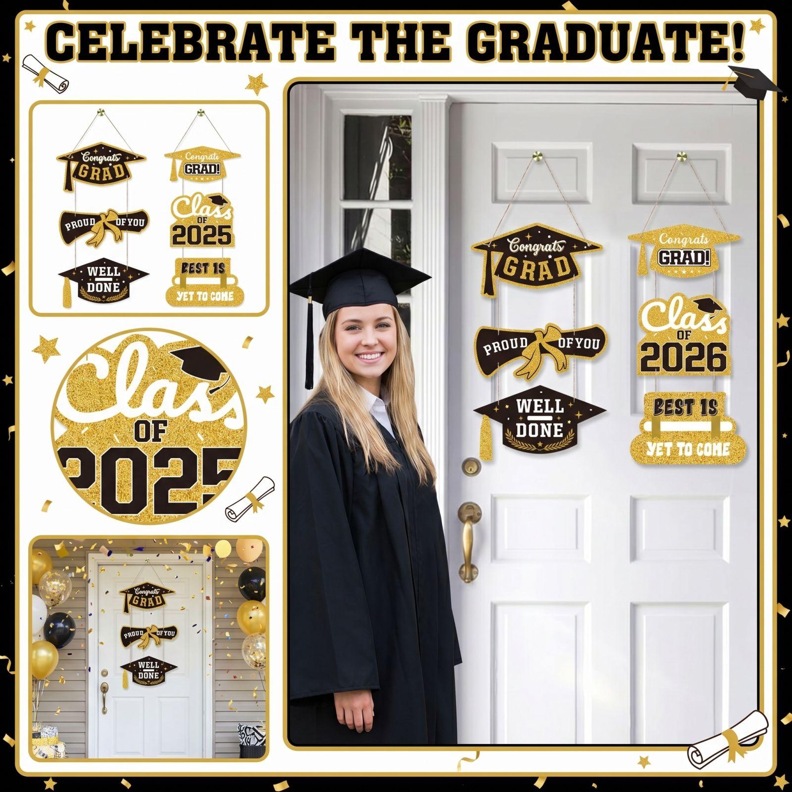 

Graduation Doorplate Couplet Doctoral Cap Exam Paper Graduation Decoration Hanging Decoration One Size золотой