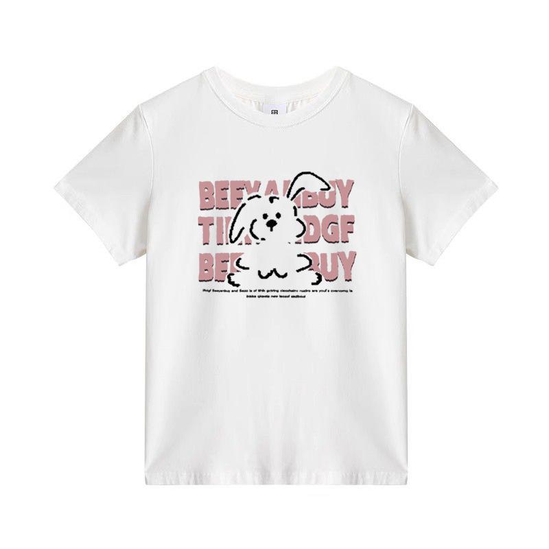 Grey short-sleeved T-shirt women s summer new cartoon letter rabbit print age-reducing versatile cotton top women S