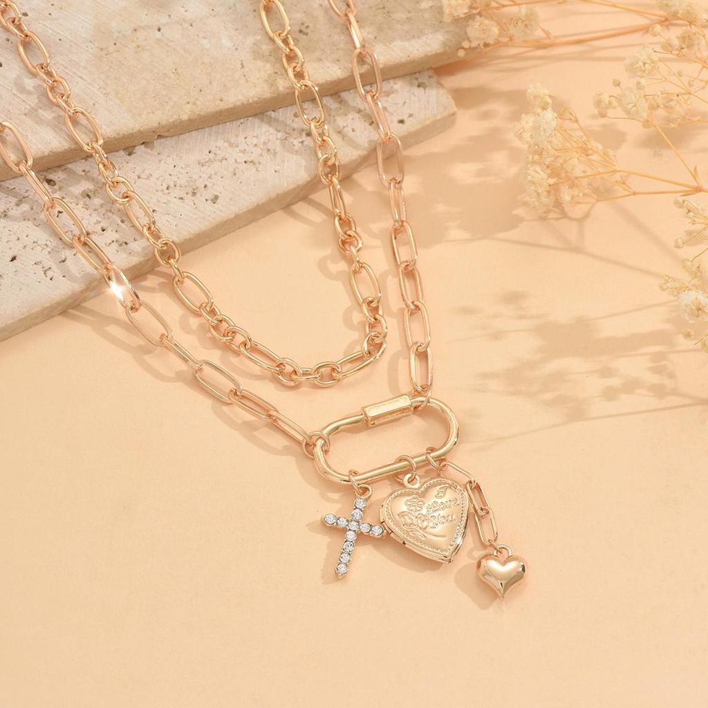 European & American Multi-Pendant Rhinestone Heart Necklace