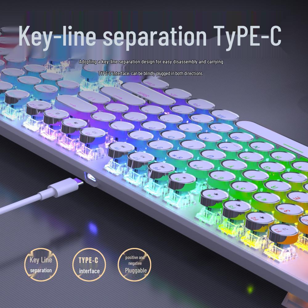 104-Key Wireless RGB Retro Punk Mechanical Keyboard with Electroplated Knob for Gaming & Office Use.