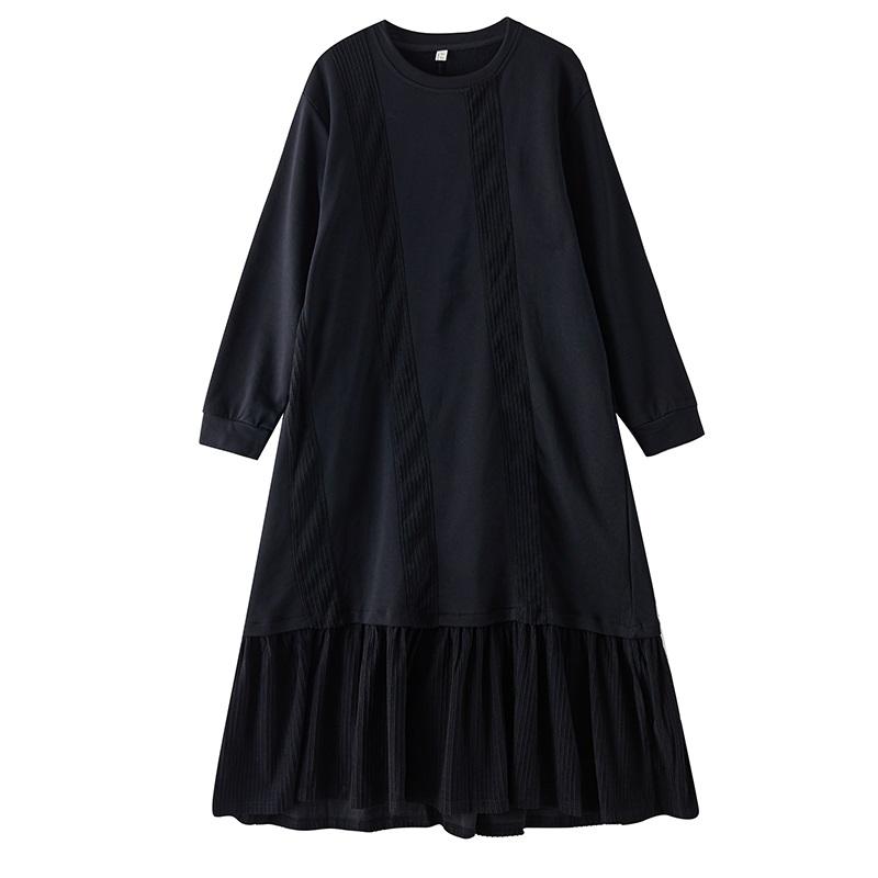 Long Sleeve Plus Size Black Cotton Vintage New In Dresses for Women Spring Autumn Casual Loose Dress