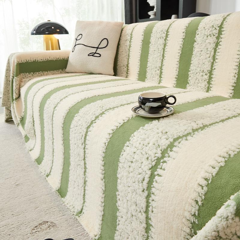 EIFLOY-Velvet Striped Sofa Towel Cover, Soft Couch Throw Blanket, One Piece, Winter Warm Furniture Protector, Universal