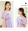 Girls' Chiffon Summer Dress, Short Bubble Sleeves, Long Korean Princess Style 2023.