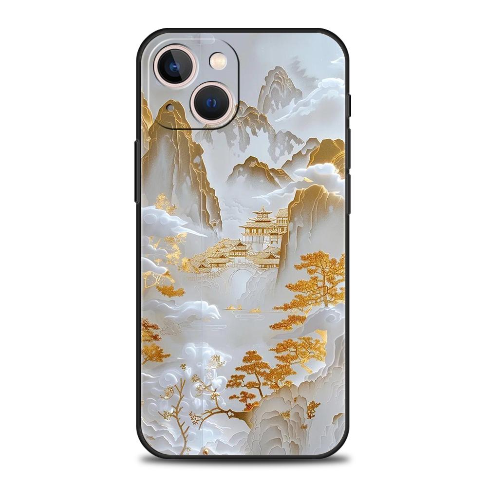 Soft TPU Phone Case for iPhone 16/15/14/13/12/Pro/Max/16E/11/Pro/7/8/Plus/XS/Max Shockproof Chinese Style Landscape Painting Bag