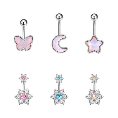 Piercing de nombril en acier inoxydable avec pendentif en forme de cœur et papillon pour femmes et filles, bijoux de corps sexy, accessoires, cadeaux