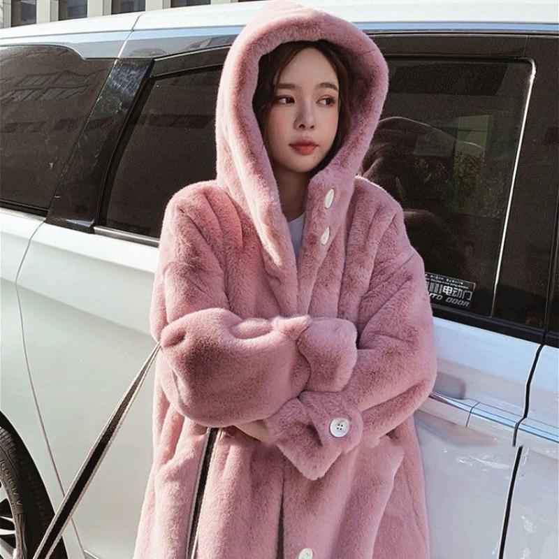 The New Imitation Mink Fleece Mid-length Loose Thick Fur Coat