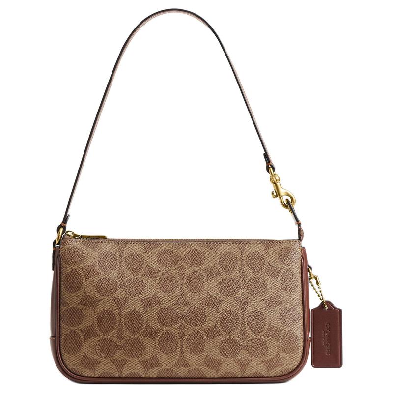 Coach Plaza 22 Brass Metal Hardware Faux Leather and Calf Leather Hand Shoulder Bag Small Women's Brown