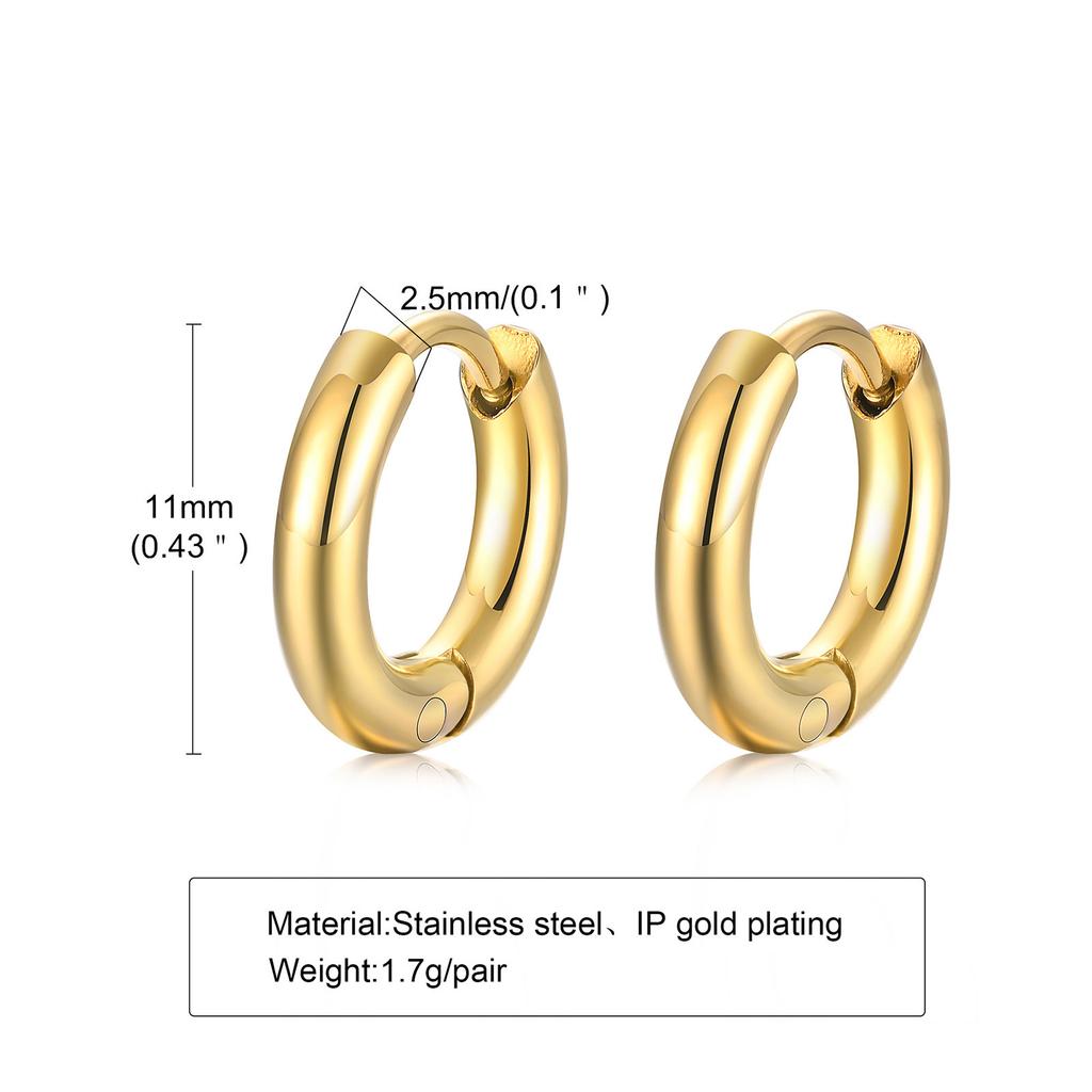 Wind stainless steel geometric large plain ring earrings plated with 18k gold simple earrings women's multi-specification 2mm, 4mm