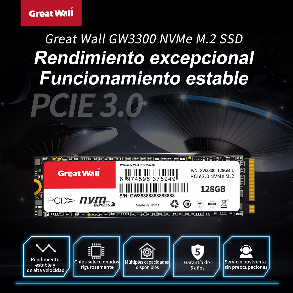 

Встроенный жесткий диск Great Wall GW3300 Pcle3.0 NVMe M.2 2280 3D TLC NAND 128 ГБ/256 ГБ/512 ГБ/1 ТБ/2 ТБ SSD 128GB чёрный