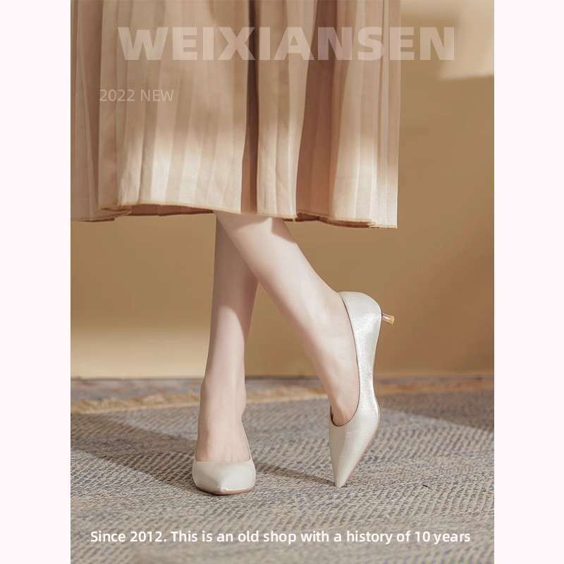 2025 French wedding shoes new bridesmaids flower wedding dress temperament two wear bridal high heels single shoes advanced