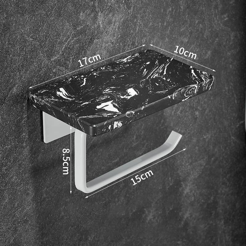 White/Black Marble Bathroom Paper Towel Holder Aluminum Wall-mounted Phone Rack Roll Tissue Shelf Bathroom Accessories
