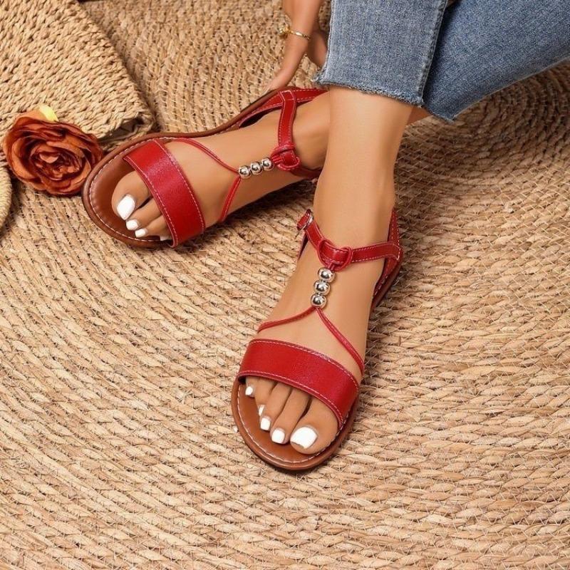 Summer New Daily Wear Round Head Flat Bottom Open Toe Cross Buckle with Beach Sandals Women