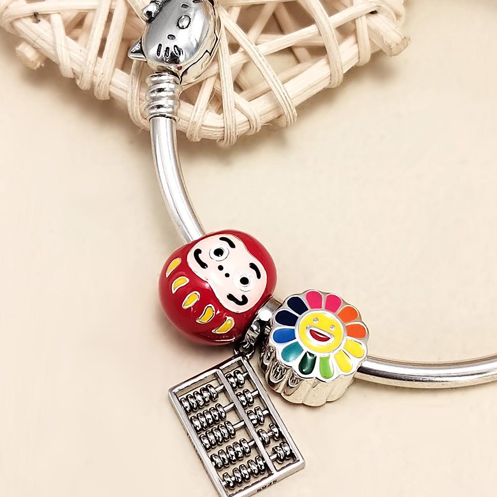 Bracciale Charm Daruma Rosso in Argento Sterling 925 per Donna - Perla di Cartone Animato Auspicioso
