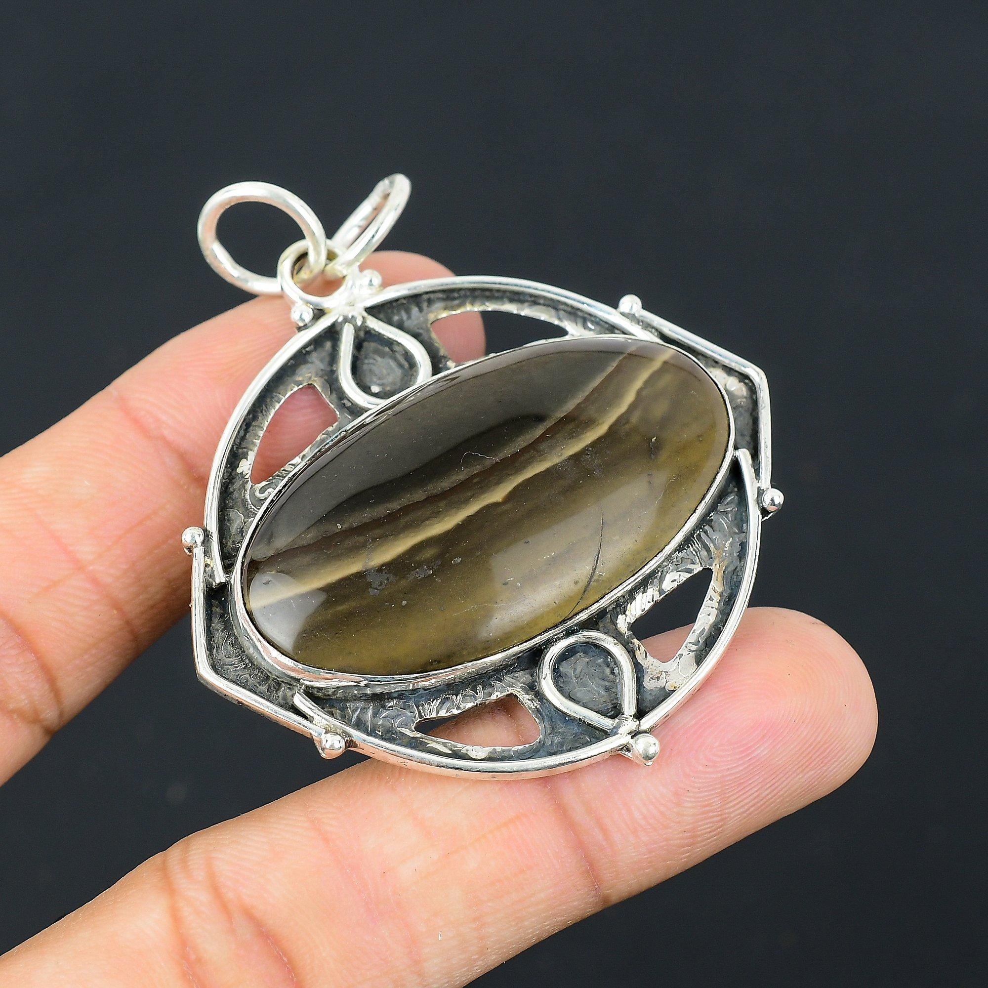 Friendship Day Sale Sterling Silver Natural Flint Stone Engagement Boho Pendant