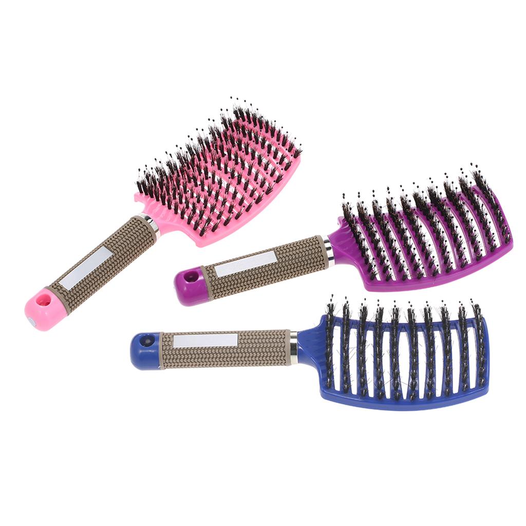 Curved Boar Bristle Hair Brush Massage Comb Detangling Hairbrush for Women