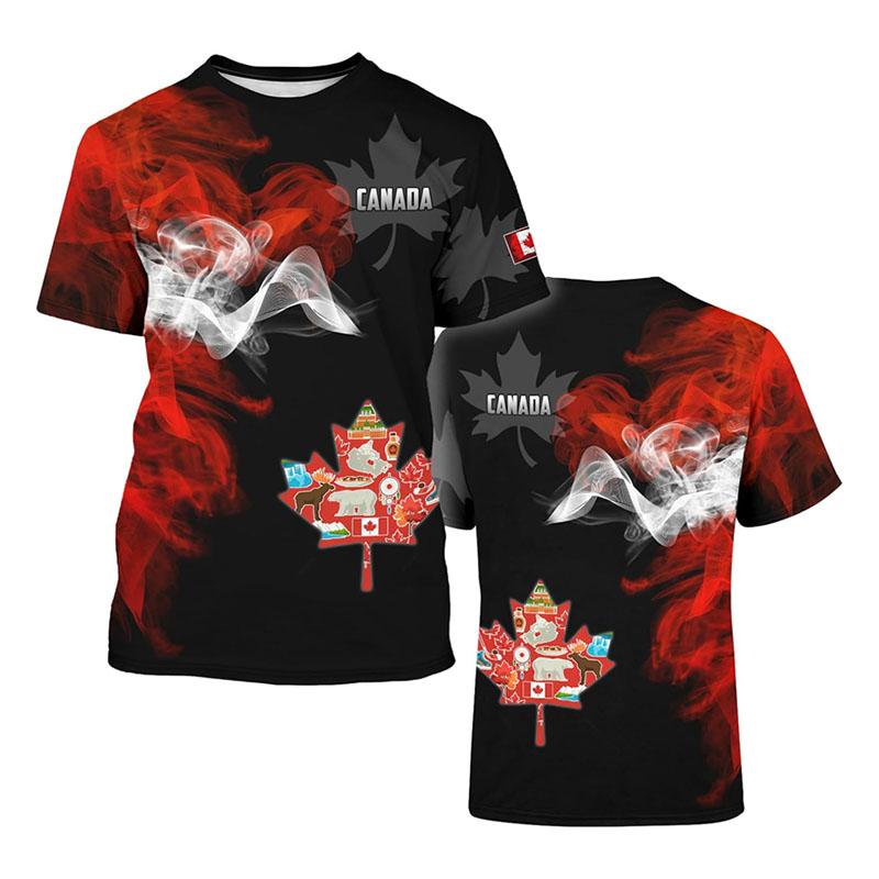 2025 Mode Nouveau T-shirt Canada Vêtements Homme Harajuku Street Fashion T-shirts Impression 3D Feuille d'érable Motif Cerf T-shirt Populaire Top