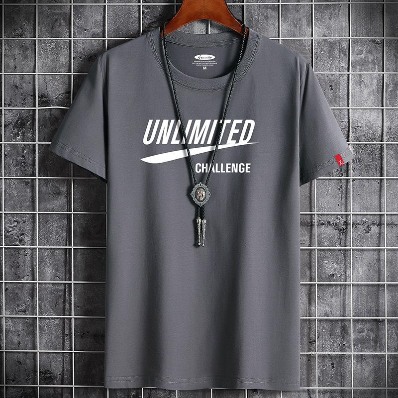 

GMXIA Хлопковая футболка с коротким рукавом Мужская модная свободная рубашка с коротким рукавом с принтом XXXXXXL темно-серого