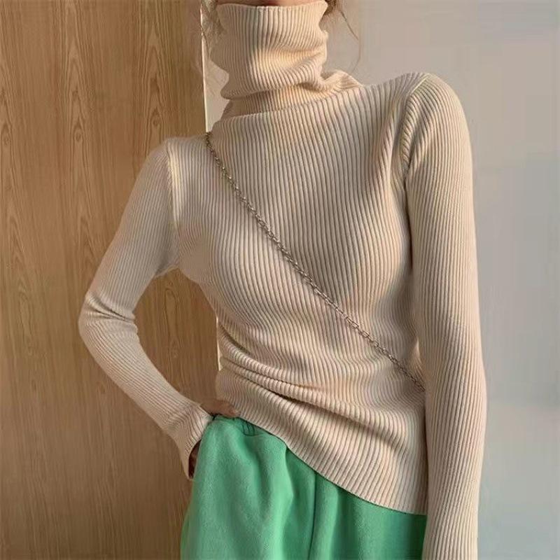 Women Heaps Collar Turtleneck Sweaters Autumn Winter Slim Pullover Women Basic Tops Soft Knit Sweater Soft Warm Jumper