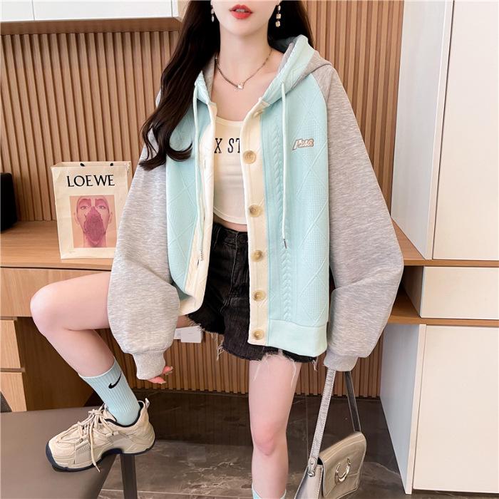 

Korean Style Embroidered Hua Cotton Hooded Cardigan Sweatshirt Large