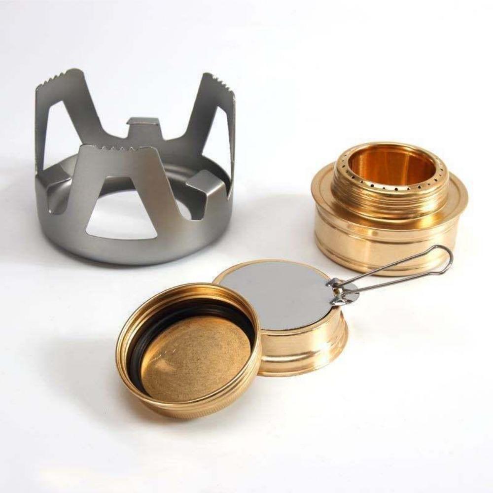 Outdoor Camping Brass Stove with Aluminum Stand Cover Portable Boiling Water Stove Bracket