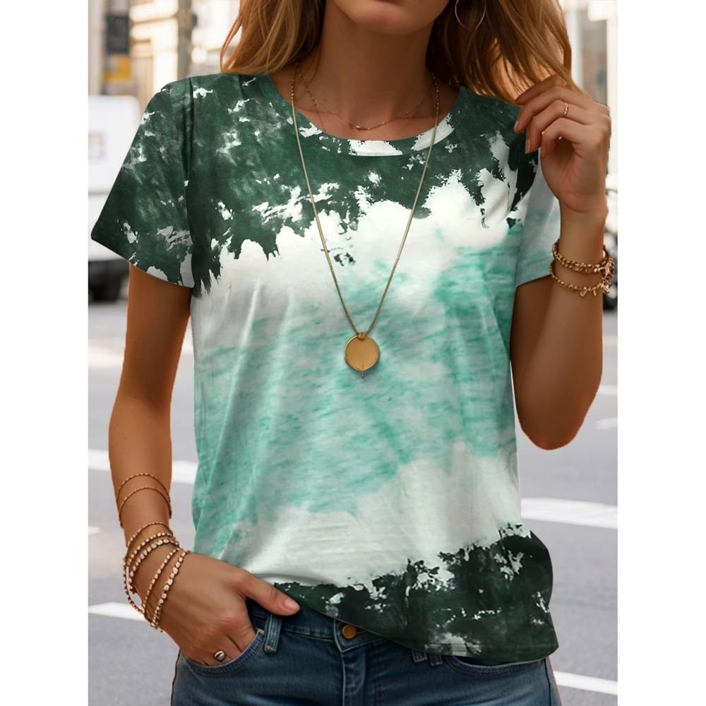 Damen Schöne T-Shirts mit Blumendruck Kurzarm T-Shirts Oberteile 3D-Drucke O-Ausschnitt Shirt Sommer Freizeit Damenbekleidung