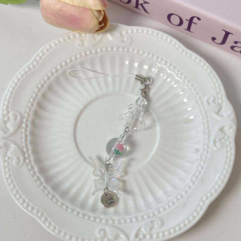 

Y2K Ins Tulip Beaded Mobile Phone Chain Cute Girly Butterfly Phone Lanyard Keychain Camera Pendant For Girl Gifts